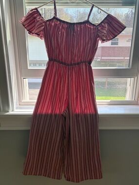 Girls Pinkish Striped Off-Shoulder Romper